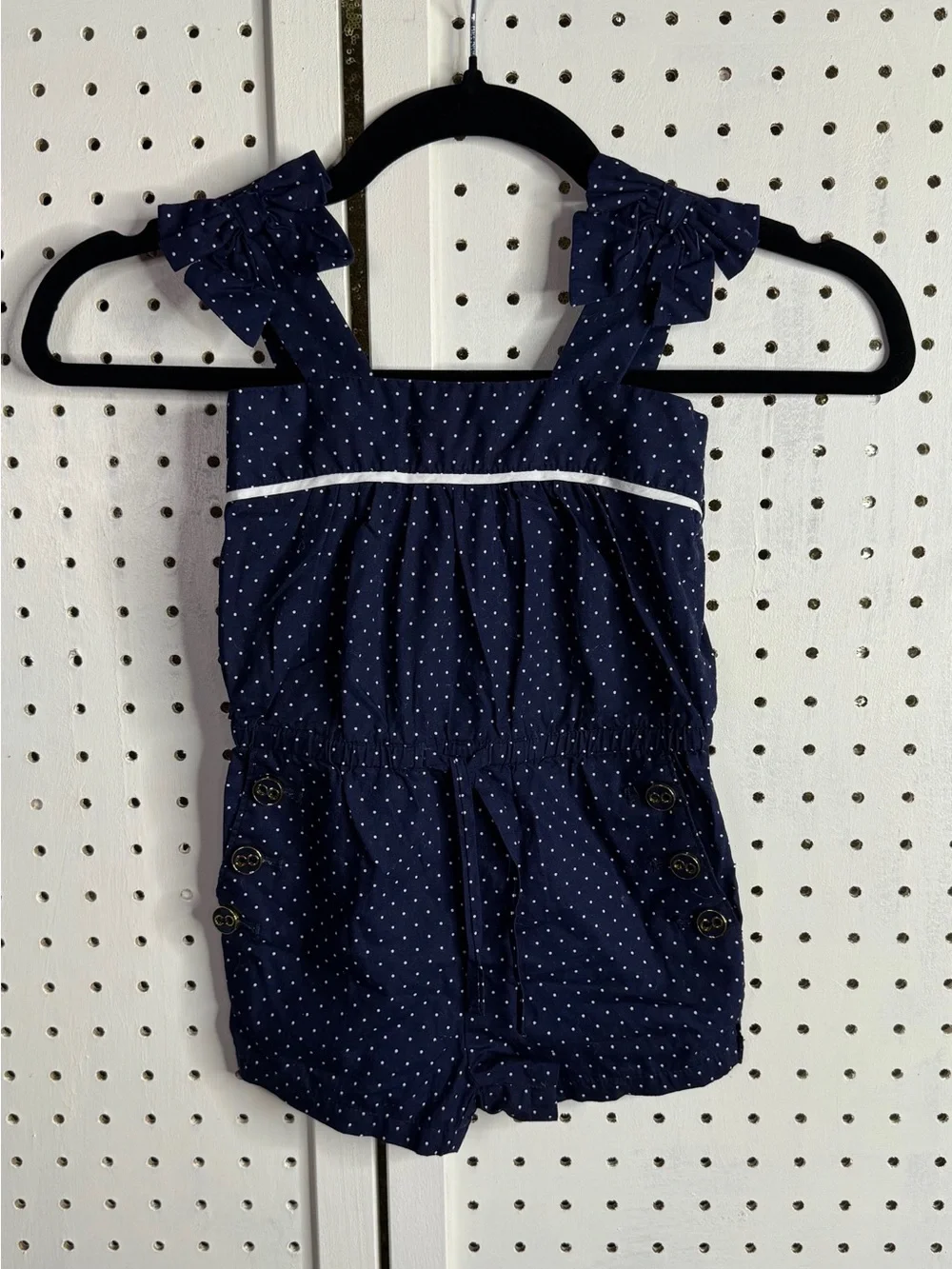 GAP Navy Blue Polka Dot Girl's Romper with Bow Straps 2T  Preppy Breathable